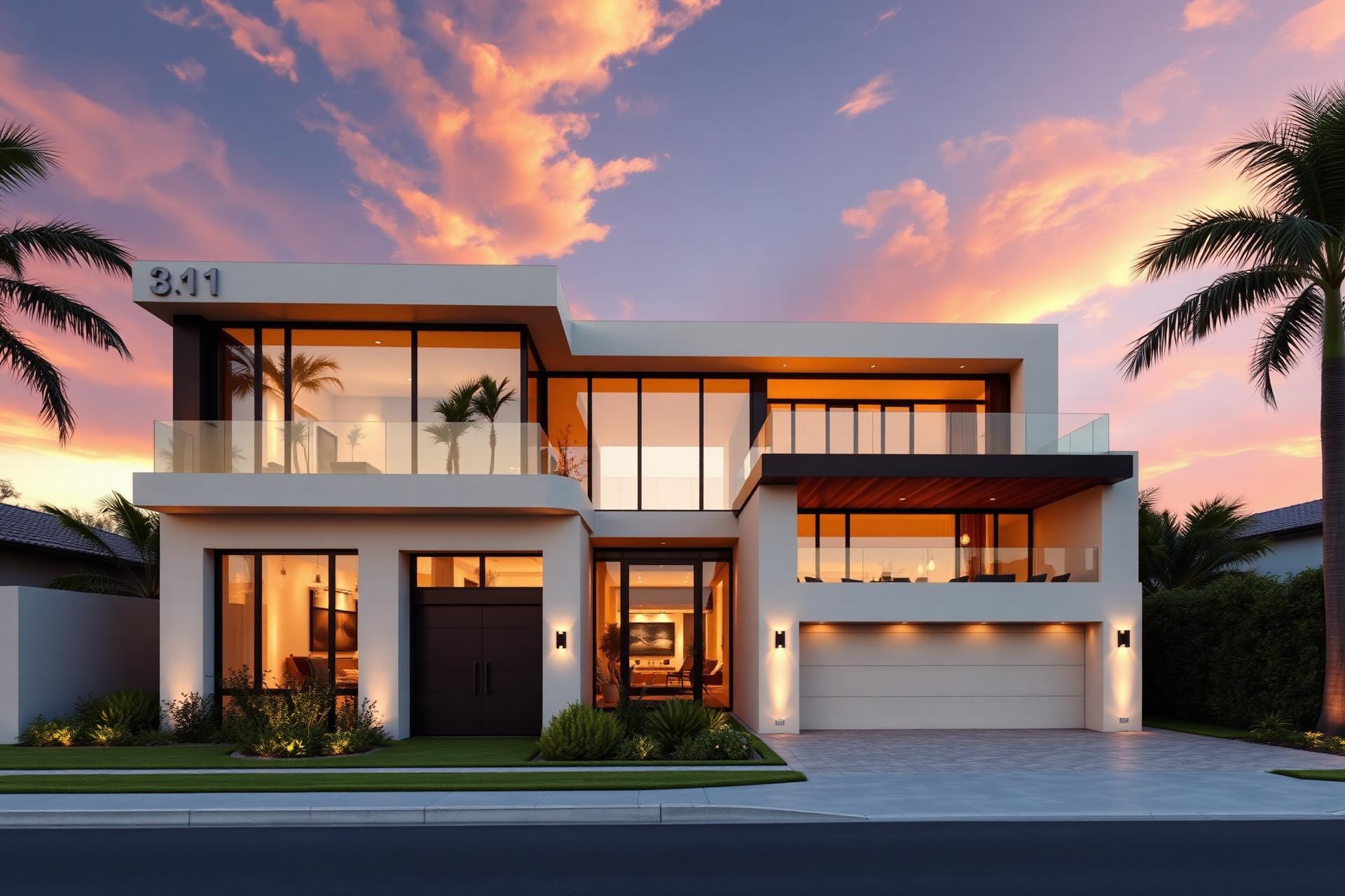 Luxury modern home at sunset